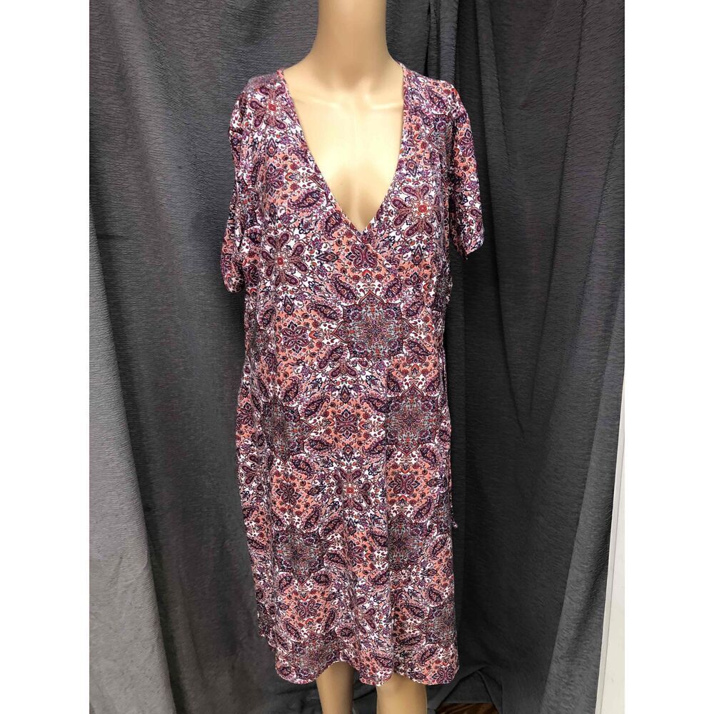 Bobbie Brooks Printed Short Sleeve V-Neck faux wrap Midi Dress Womens 1X